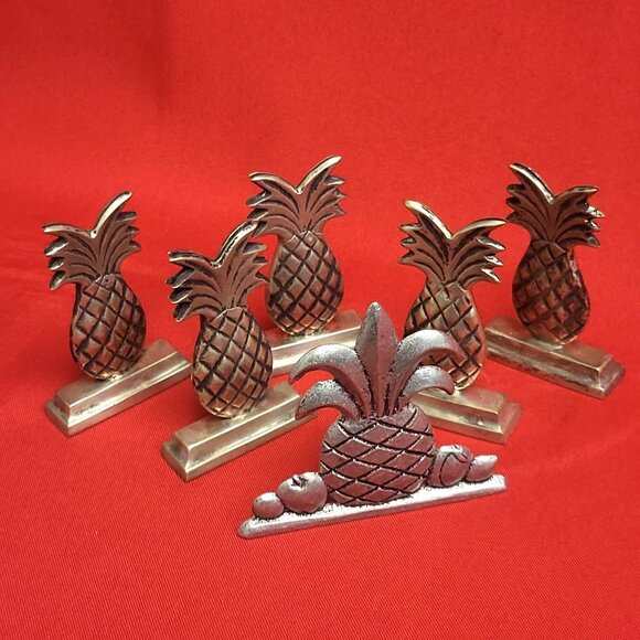 Vintage Antique Brass Pineapple Figure and Place Card Holders Set of 5 - Picture 12 of 13